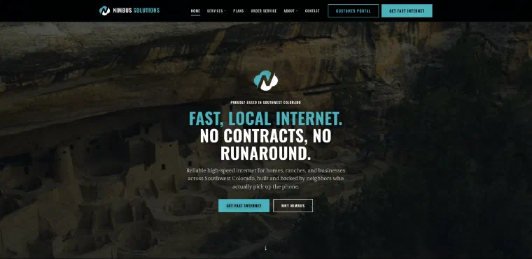 Homepage of Nimbus Solutions (nimbussolutions.org), managed by ISP Hyperdrive